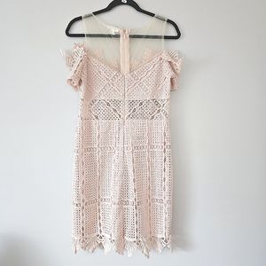 SOIEBLU Light Pink Eyelet Trim Sheer Neckline Mini Dress